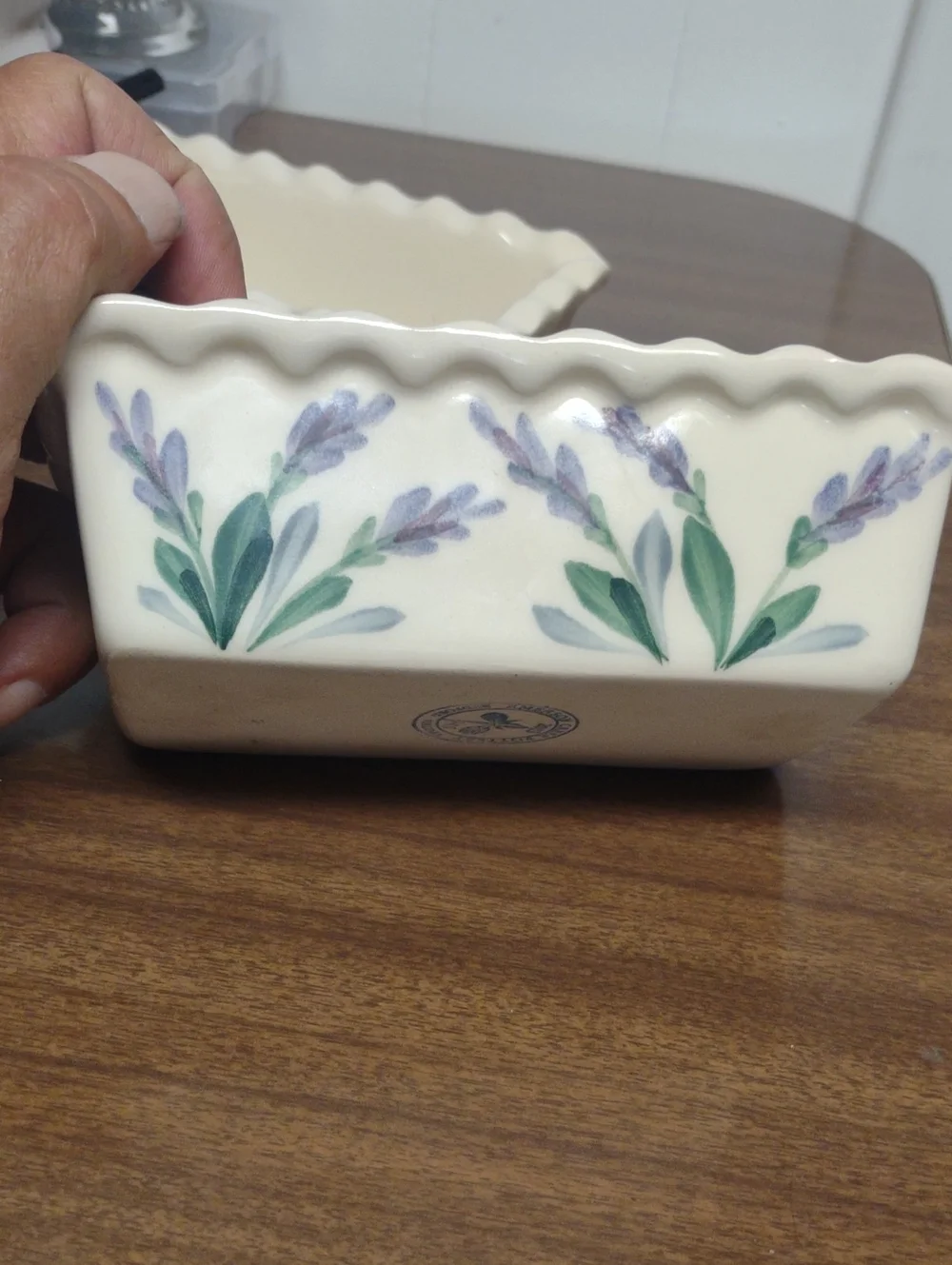 Cream Ceramic Mini  Loaf Panswith Blue Floral Motif